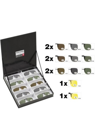 Pack 20 clips solaires (13 relevables et 7 fixes) polarisés + présentoir - PDC21 - clip on - supervision